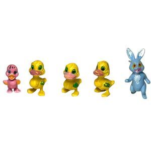 5 Vintage Miniature Figures - 3 Ducks, 1 Bunny, 1 Duckling - 1-1.5" Cake Toppers